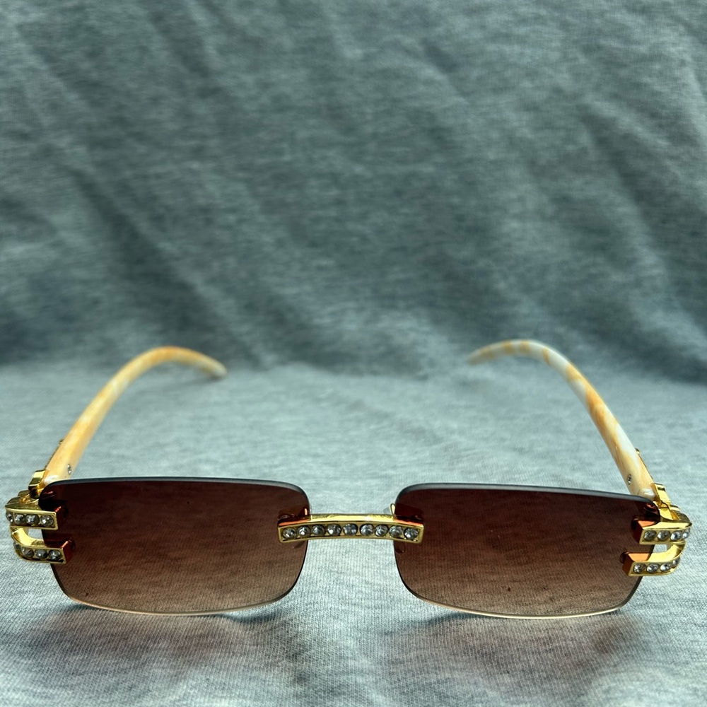 Gold and Brown Sunglasses with Rhinestone Accents